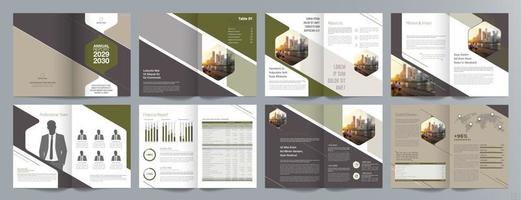 plantilla de folleto de guía de presentación de negocios corporativos, informe anual, plantilla de diseño de folleto de negocios geométrico plano minimalista de 16 páginas, tamaño a4. vector