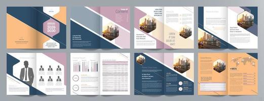 Corporate business presentation guide brochure template, Annual report, 16 page minimalist flat geometric business brochure design template, A4 size. vector