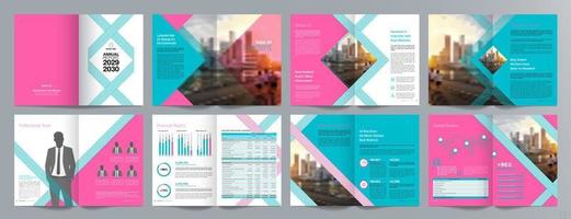 plantilla de folleto de guía de presentación de negocios corporativos, informe anual, plantilla de diseño de folleto de negocios geométrico plano minimalista de 16 páginas, tamaño a4. vector