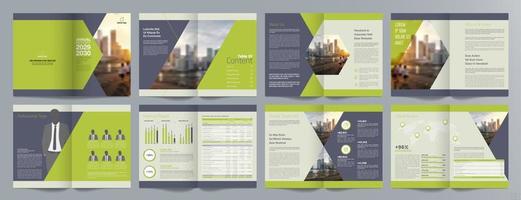 plantilla de folleto de guía de presentación de negocios corporativos, informe anual, plantilla de diseño de folleto de negocios geométrico plano minimalista de 16 páginas, tamaño a4. vector