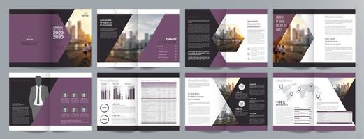 plantilla de folleto de guía de presentación de negocios corporativos, informe anual, plantilla de diseño de folleto de negocios geométrico plano minimalista de 16 páginas, tamaño a4. vector