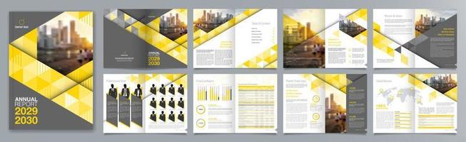 Corporate business presentation guide brochure template, Annual report, 16 page minimalist flat geometric business brochure design template, A4 size. vector