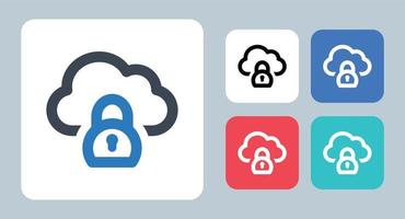 icono de seguridad en la nube - ilustración vectorial . nube, datos, almacenamiento, seguridad, bloqueo, privado, protegido, seguro, contraseña, bloqueado, red, servidor, línea, contorno, plano, iconos. vector