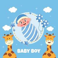 Baby Boy And Giraffe vector