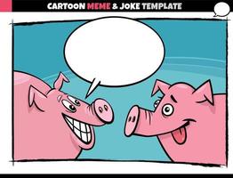 plantilla de meme de dibujos animados con burbujas de discurso y cerdos cómicos vector