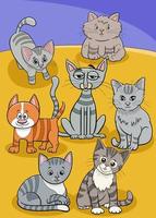grupo de personajes de animales cómicos de gatos y gatitos de dibujos animados vector