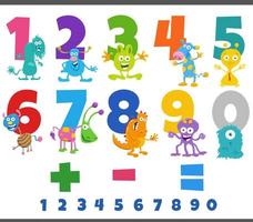 educational numbers set with fantasy monster characters vector