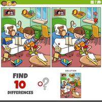 differences game with cartoon boy with guitar in his room vector