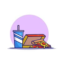 ilustración de icono de vector de dibujos animados de pizza y refrescos. concepto de icono de comida y bebida vector premium aislado. estilo de dibujos animados plana