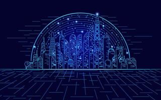 blue hologram city vector