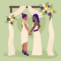 LGBTQ Wedding Of Two Girls Vector Illustration In Flat Style