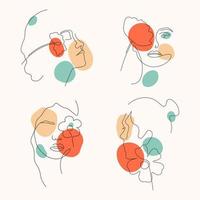 conjunto de caras de mujeres dibujadas a mano ilustración vectorial en estilo de arte contemporáneo vector