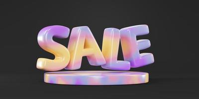 Colorful Sale Text isolated on black studio background, 3d rendering photo