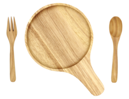 assiette, cuillère et fourchette en bois png