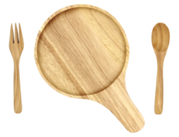 plato de madera, cuchara y tenedor png