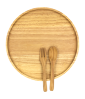 plato de madera, cuchara y tenedor png