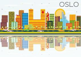 Oslo Skyline with Color Buildings, Blue Sky and Reflections. vector