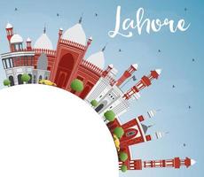 Lahore Skyline with Color Landmarks, Blue Sky and Copy Space. vector