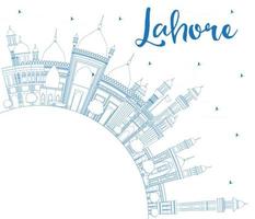 Outline Lahore Skyline with Blue Landmarks and Copy Space. vector