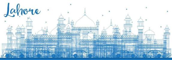 Outline Lahore Skyline with Blue Landmarks. vector