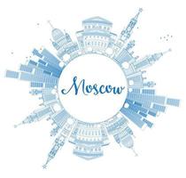 Outline Moscow Skyline with Blue Landmarks and Copy Space. vector