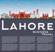 Lahore Skyline with Color Landmarks, Blue Sky and Copy Space. vector