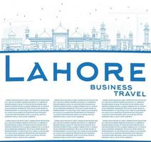 delinee el horizonte de lahore con puntos de referencia azules y copie el espacio. vector