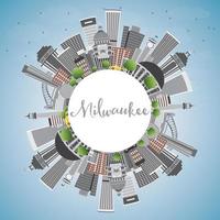 horizonte de milwaukee con edificios grises, cielo azul y espacio para copiar. vector