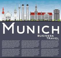 horizonte de munich con edificios grises, cielo azul y espacio para copiar. vector