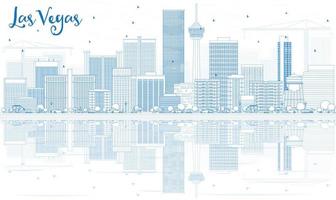 Outline Las Vegas Skyline with Blue Buildings and Reflections. vector