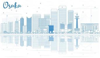 Outline Osaka Skyline with Blue Buildings and Reflections. vector