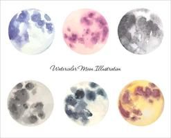 Watercolor  set. Hand drawn moon collection. Isolated vector