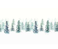 Seamless background of watercolor spruce forest in fog. vector