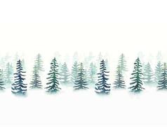 Seamless background of watercolor spruce forest in fog. vector