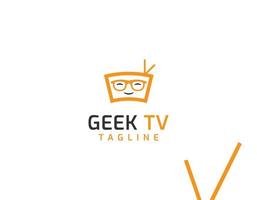 plantilla de logotipo de tv geek, concepto de tv y cara vector