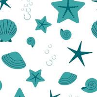 marine pattern, shells, starfish, bubbles. cartoon vector illustration.