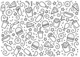 Set of hand drawn fast food doodle. Vector illustration.