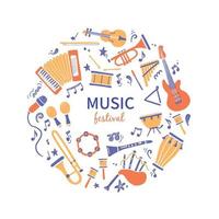 Hand drawn set of different types musical instrument vector