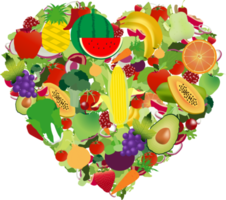 Rainbow heart of fruits and vegetables png
