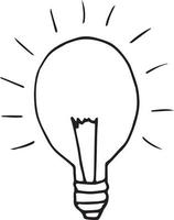 light bulb hand drawn in doodle style. , scandinavian, monochrome. single element for design sticker, icon, card. school, idea lighting vector