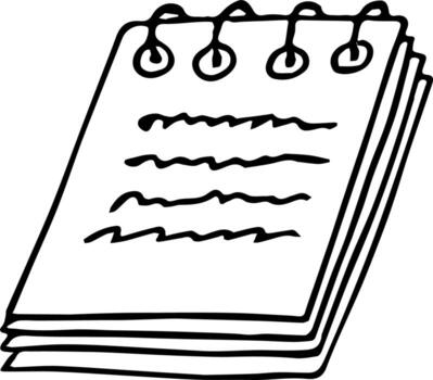 notepad on spiral rings with notes hand drawn in doodle style. Scandinavian simple monochrome. single element, icon, sticker. vector