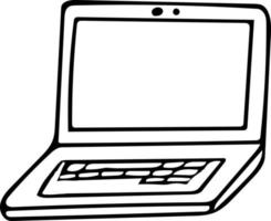 laptop hand drawn in doodle style. Scandinavian simple monochrome. single element, icon, sticker. electronics, technology, work, study, communication social networks Internet vector