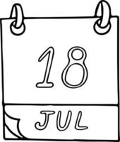 calendario dibujado a mano en estilo garabato. 18 de julio. día internacional de nelson mandela, fecha. icono, elemento adhesivo para el diseño. planificación, vacaciones de negocios vector