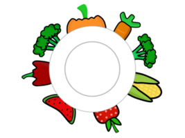 logo de comida vegana plato blanco y rodeado de frutas y verduras ilustración para el día vegano mundial png