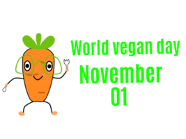 illustrazione cartone animato carino carota e testo della giornata mondiale vegana