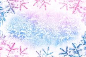 Abstract blurred winter background. Trees in the snow. photo