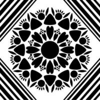 Black and white seamless pattern, border is line and center is multi shape like flower. vector