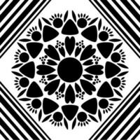 Black and white seamless pattern, border is line and center is multi shape like flower. vector