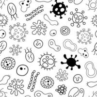 Black line Virus Bacteria seamless pattern. Design for paper, covers, cards, fabrics, background and any. Vector illustration.