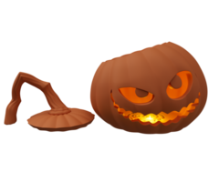 3d illustration of Halloween pumpkin inside candle glowing front view, Halloween background design element png